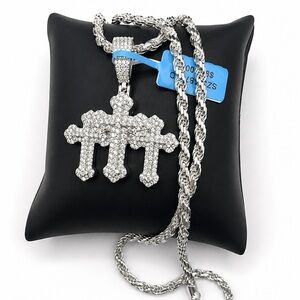 925! Sterling Silver 2.75CT MOISSANITE Triple Cross Pendant Necklace 22”